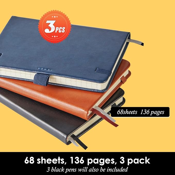 NIRMIRO 3 Pack Pocket Notebook Journals, Small Notepad Notebooks for Note Taking, A6 Mini Note pads with Pen Holder, 408 Lined Pages, 3.7" x 5.7", Black, Brown, Blue