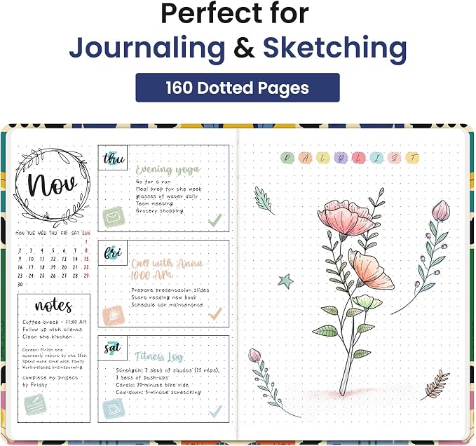 Taja Pretty Dotted Journal for Women, Aesthetic Cute Hardcover Leather Journal for Writing, A5 Journaling Notebook for Work & Sketch, Perfect for Office School Home, 160 Pages, Stamp
