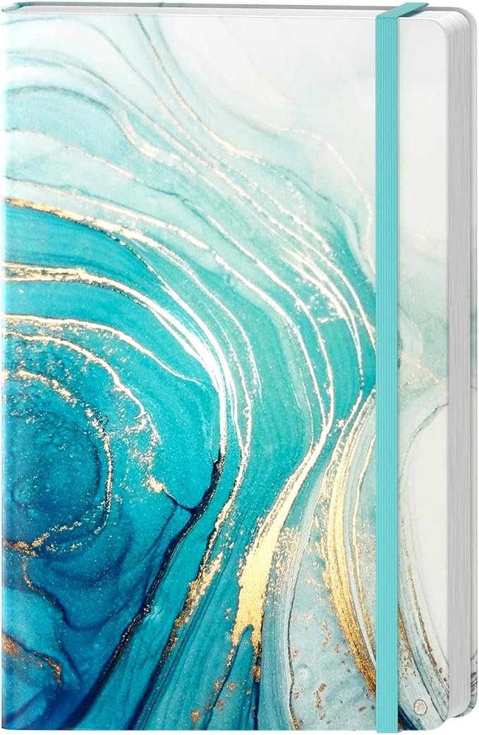 Lined Journal Notebook, Marble Hardcover, Medium 5.7 x 8.4 in, 160 Pages Thick Paper, Cute Aesthetic A5 College Ruled Notebook for Journaling Writing Work Office School Men Women, White Blue
