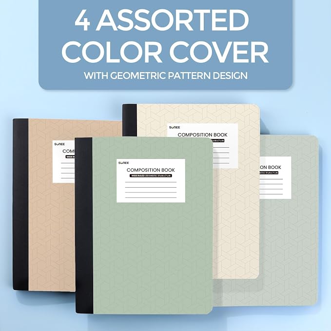SUNEE Composition Notebooks - Wide Ruled Paper, 12 Pack Composition Book, 9 3/4" x 7 1/2", 80 Sheets/160 Pages, Assorted Morandi Colors, School & Office Supplies