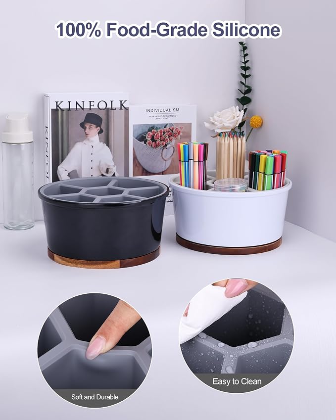Pen Organizer For Crayon Marker Color Pencil, Lazy Susan Art Supply Storage Organizer, Pen Holder For Desk School Office Home White