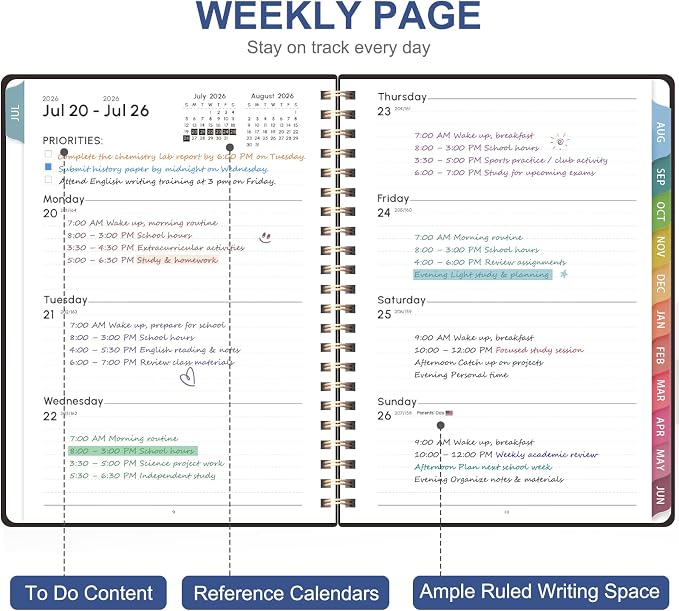 VALOME Planner 2026-2027, Weekly and Monthly Planner, JUL 2026 - JUN 2027 | Letter Size(8.5" x 11"), Hardcover, Agenda Book, Sprial Bound, Inner Pocket, Office and School Use
