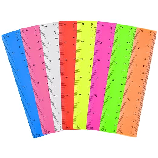 Unjoo Clear Plastic Ruler 6 Inch Straight Rulers, Assorted Colors (8 Pack) | Shatterproof Ruler with Inches and Centimeters, Easy-to-Read Markings, Drafting Ruler for School Classroom, Home, or Office