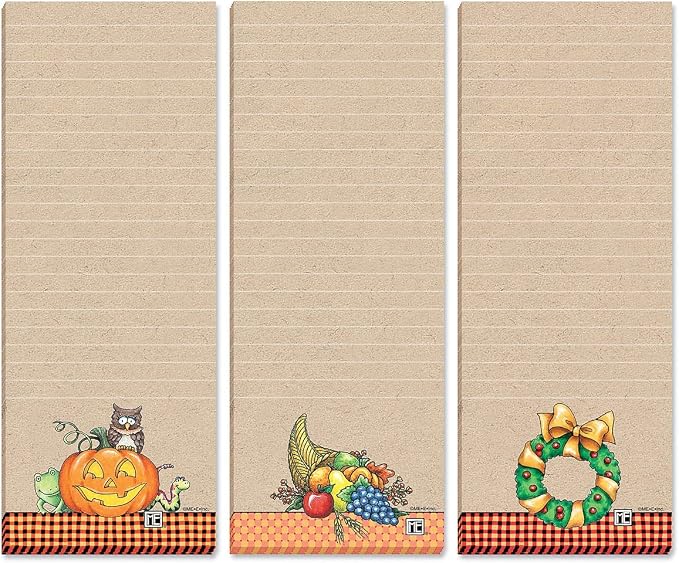 Current Mary Engelbreit Seasonal Characters Magnetic Notepad Set – Set of 12 Mini Memo Pads, 12 Designs, 30-Sheet Pads, 2½ x 6½ Inches, Shopping List, To-Do Notes, Printed in The USA