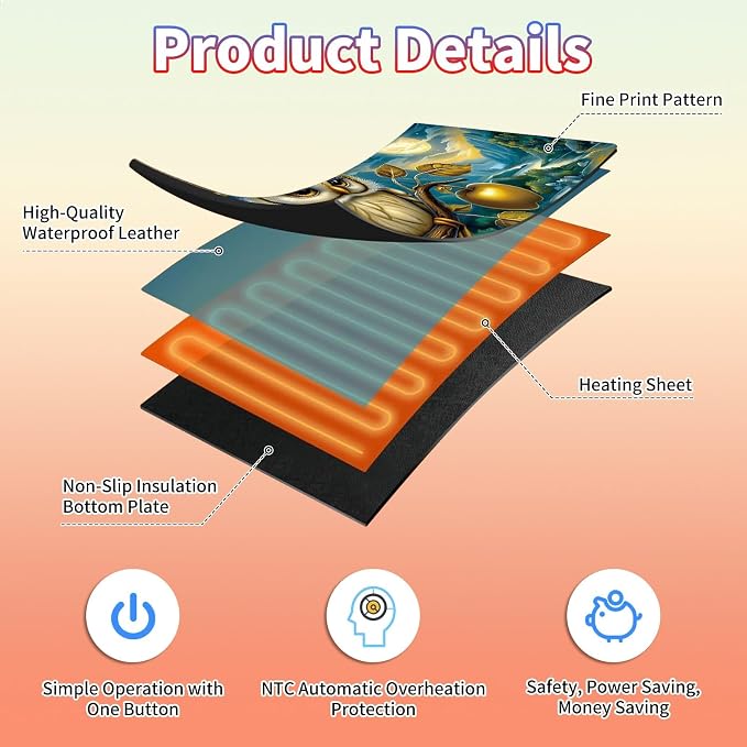 Heated Desk Pad Large Mouse Pad 31.5 x 13 inch with 3 Levels Heating & Auto Shut-Off Warm Mouse pad PU Leather Computer Mousepad for Home Office Work - Owl Moon
