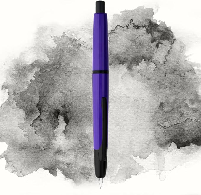 erofa Majohn A2 Press Fountain Pen Extra Fine Nib with Box, Retractable Purple Resin Ink Pen with Converter Writing Set (Black Clip Version
