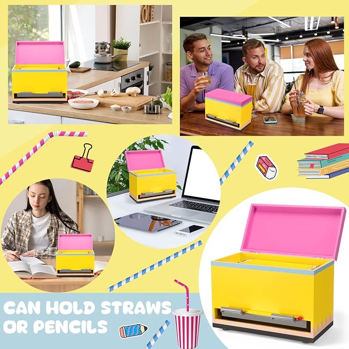 Yalikop 1 Pc Wooden Pencil Dispenser for Classroom Pastel Wood Pencils Holder for up to 200 Pencils Reusable Straw Dispenser for Home Office Teachers Supplies Storage (Pencil,Pink,Yellow)