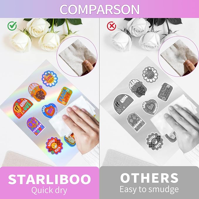 STARLIBOO 25 Sheets Holographic Sticker Paper for Inkjet&Laser Printer, Printable Vinyl Sticker Paper Waterproof Self-Adhesive (8.5" x 11"- Laser Tilted Light Beam)