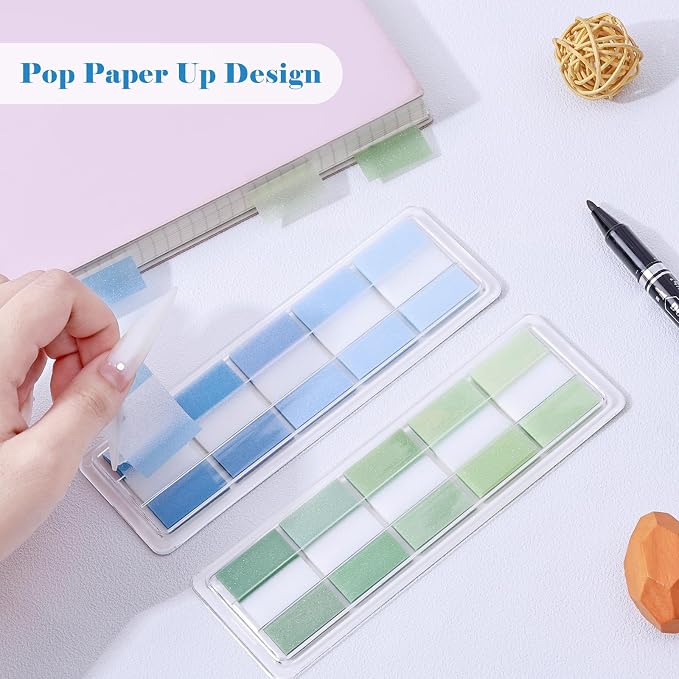 BAYTORY 1800Pcs Transparent Sticky Tabs, 2Pcs Double Marker Pens | See Through Clear Label Stickers, Self-Adhesive Translucent Index Tabs, Sticky Notes for Bible Accessories (Gradient Colors)