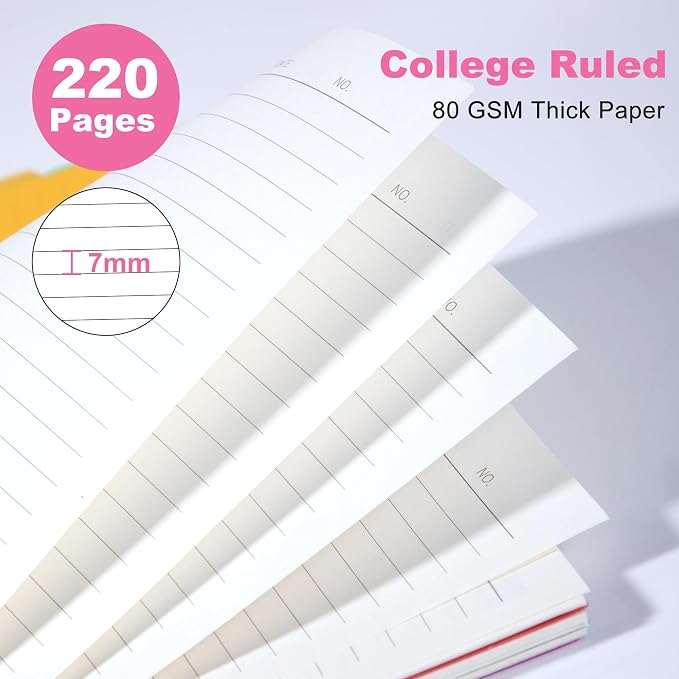 CAGIE 2 Pack 5 Subject Notebook, Small Spiral Notebook with Tabs | 6.1'' x 8.2'', A5 Spiral Notebooks College Ruled for Women, 240 Pages Note book for School Note Taking, Roes Pink