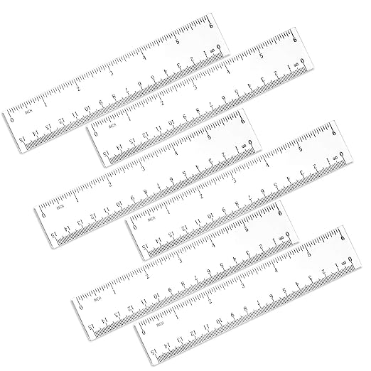 6 Pack 6 Inch Ruler Plastic Ruler Straight Ruler Plastic Measuring Tool Transparent Ruler Small Ruler with Inches and Metric Measuring for Student School Office (Clear, 15cm)