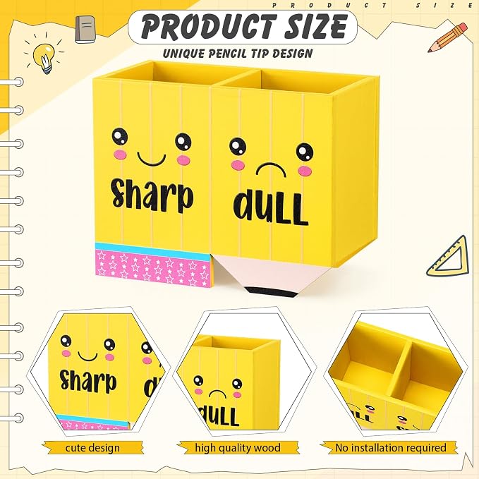 DoubleFill 1 Pcs Pencil Shaped Holder Sharp Dull Holder Wooden Dispenser Pen Storage with Classic Pencil Shaped Design for Back to School Teachers Classroom Organization Accessories