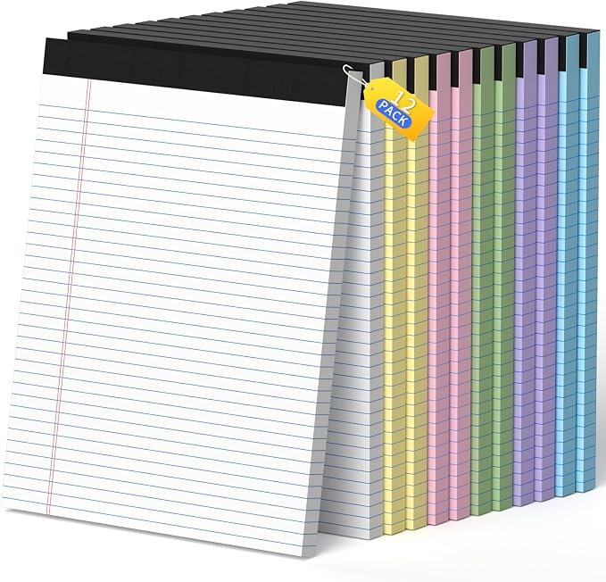 Legal Pads 8.5 X11, Narrow Ruled Notepads, 12 Pack, 50 Sheet/Pad | Colored Legal Pads, Tear Off Notepad, Perforated Writing Pad, Notebook Paper College Ruled, Notepads For Office Home School