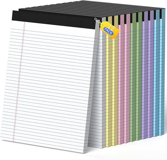Legal Pads 8.5 X11, Narrow Ruled Notepads, 12 Pack, 50 Sheet/Pad | Colored Legal Pads, Tear Off Notepad, Perforated Writing Pad, Notebook Paper College Ruled, Notepads For Office Home School