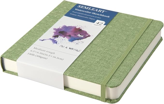 SEMLEART Watercolor Journal Sketchbook,6.5x6.5,140lbÀGSM Cotton Paper | 42 Sheets,Ideal for Painting, Drawing & Mixed Media,Pocket Mini Watercolor Notebook