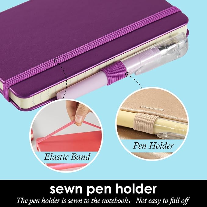 NIRMIRO 3 Pack Pocket Notebook Journal with Pen, Mini Small Notepad Notebook 3.7" x 5.7" for Women Writing, 408 Pages, Pearlescent Pink Purple Gold