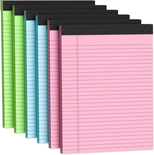 Colored Legal Pads 8.5 x 11 Note Pad, 6 Pack Lined Paper Wide Ruled Notebook Paper, Pink Legal Pad 8.5'' x 11'' Writing Pad, Perforated Pads of Paper Wide Ruled Colored Notepad, 30 Sheets/Pad