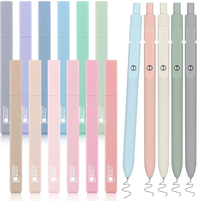 DazSpirit 12 Pastel No Bleed Bible Highlighters & 5 Black Pens Set | Quick-Dry Cute Aesthetic Markers in Assorted Colors for Bible Study, Journaling, Office and School Supplies