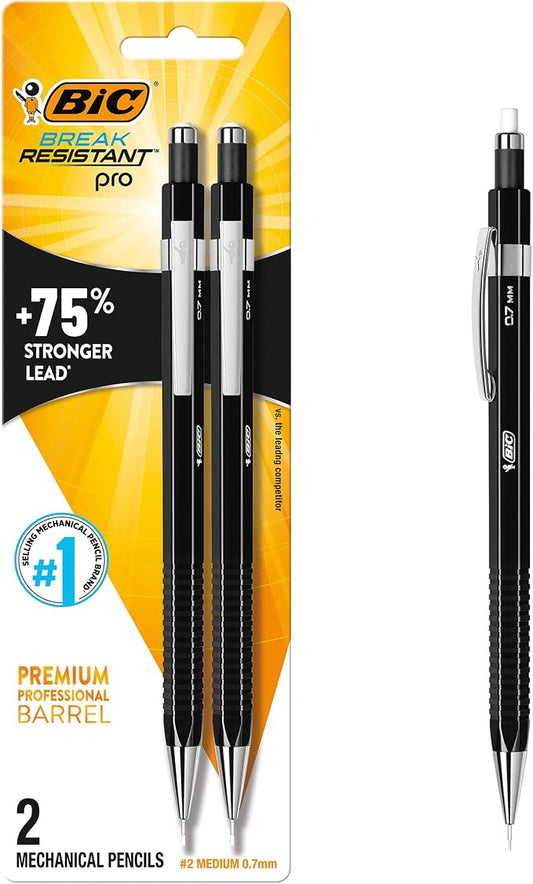 BIC Break Resistant Pro with Shock-Absorption and Twist-Up Eraser, Mechanical Pencil, 2-Count