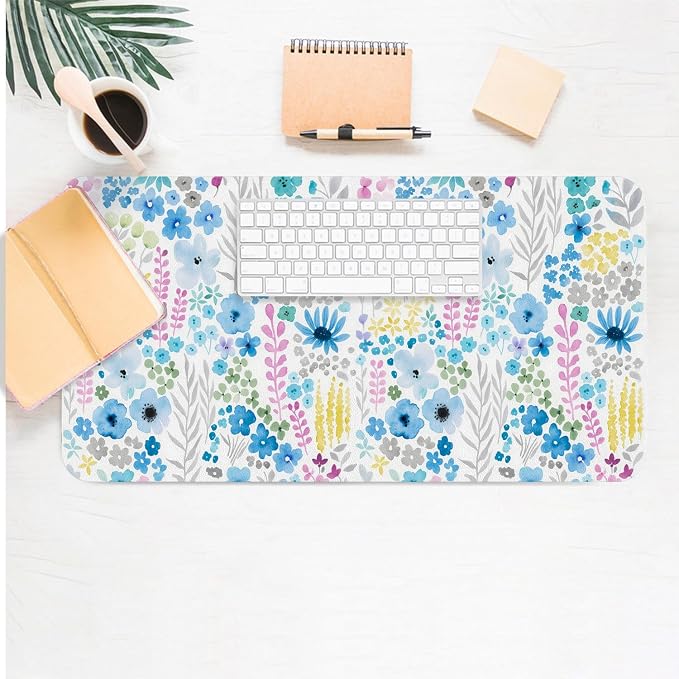 Flower Large Mouse Pad, Floral Desk Matt for Desktop, PU Leather Waterproof Desk Pad, Computer PC Laptop Protector Gaming Mouse Pads for Women Office Decor (23.6" x 11.8")