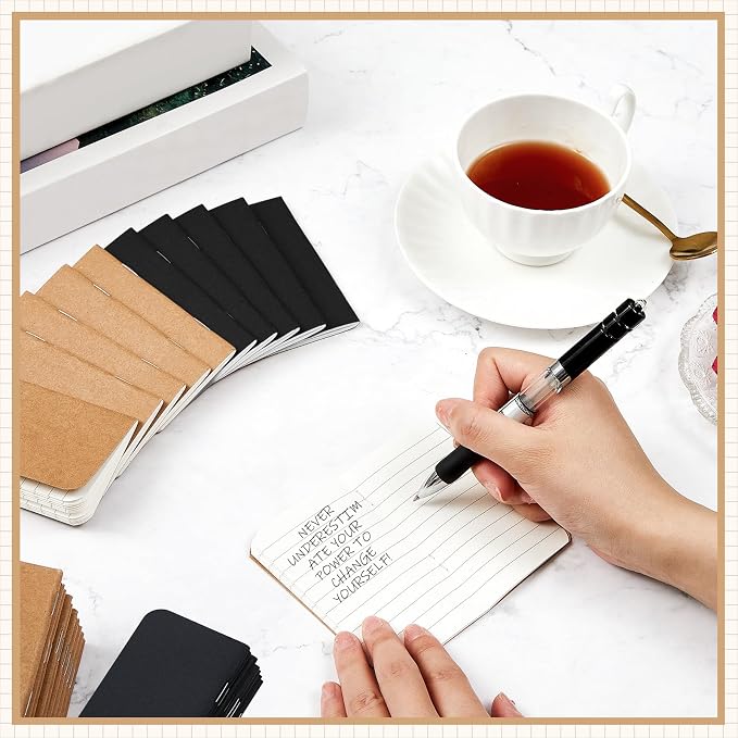 Outus 36 Pcs Pocket Notebook Mini Journal 2.5" x 4" Kraft Paper Mini Notepad Bulk Softcover Pocket Notepad Memo Diary Subject Notebooks for Student Travel School (Brown Black,Blank Cover)