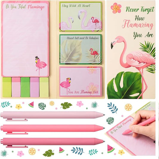 Cute Cartoon Flamingo Sticky Notes Teacher Appreciation Gift, Blackboard Self-Stick Note Pads with 3 Ballpoint Pens, Self-Adhesive Writing Memo Pages Back to School Office Supplies Small Gift