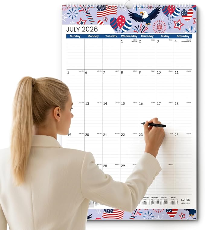 SUNEE 2026-2027 Wall Calendar Extra Large 17"x27", 21 Month July Calendar (Ends March 2028),Vertical Monthly for Wall, Seasons Color