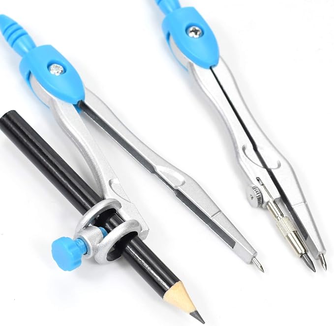 Unjoo Geometry Set 10 Pcs Student Supplies, Protractor and Compass (Blue） | Shatterproof Storage Box,Rulers,Protractor,Compass,Eraser,Pencil Sharpener,Lead Refills,Pencil,for Classroom, Back to School