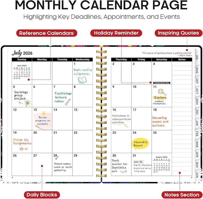 Planner 2026-2027, Academic Year Monthly and Weekly Calendar Planner, Jul 2026 - Jun 2027, Hardcover Teacher Student Planning Agenda book with Tabs, Perfect for School Office Supplies, 6.3" x 8.5" - Night Garland