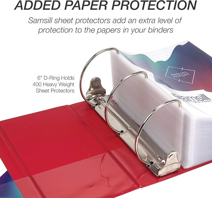Samsill Durable 6 inch 3 Ring Binder, Locking D Ring Binder, Customizable Clear View Cover, Red, 6-Pack, Holds 1225 Pages