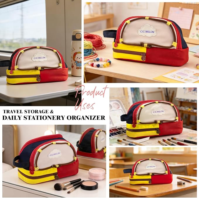 CICIMELON Large Capacity Pencil Case, Cute Aesthetic Pencil Pouch with 3 Compartments, Big Pencil Bag Organizer for School Supplies, Pen Holder for Kids, Girls, Boys, Students
