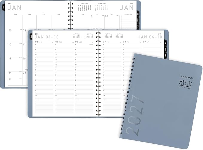 AT-A-GLANCE 2027 Planner, Weekly & Monthly, 8.25" x 11", Contemporary Lite, Slate Blue (70940X2027)