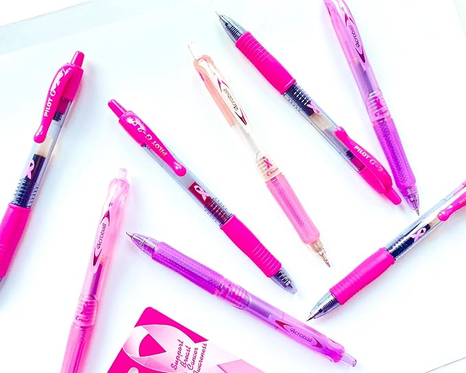 Pilot Acroball Breast Cancer Awareness Collection Colors Advanced Ink Refillable & Retractable Pens, Ball Point Pens, Assorted Point, Black/Pink Ink, 0.7mm, 14-Count