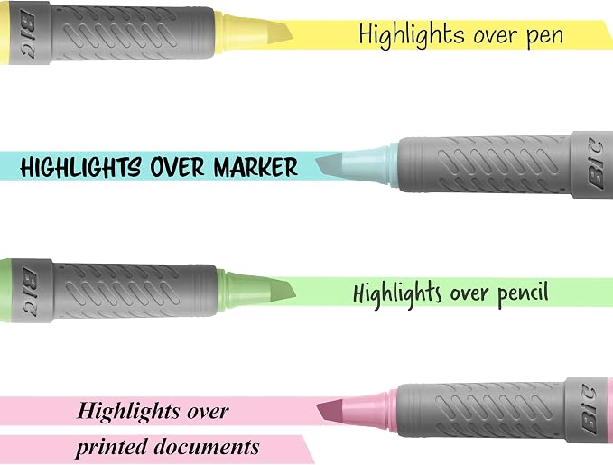 BIC Brite Liner Grip Pastel Highlighter Set, Chisel Tip, School Supplies for Students and Teachers, 12-Count Pack in Pastel Assorted Colors