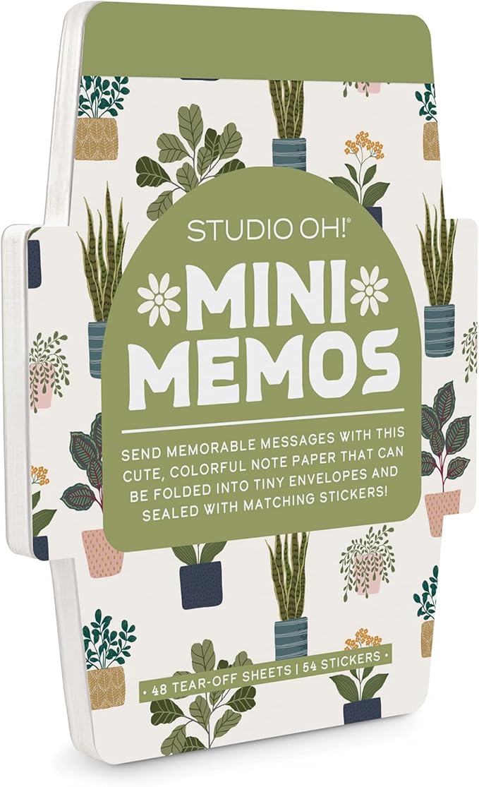 Studio Oh! Blank Mini Note Cards with Sticker Seals, 48 Tear-Off Foldable Memos, Tiny Envelope Notes, 6 Designs, 54 Stickers for All Occasion, Thanks, Party Invitations, Plant Lover