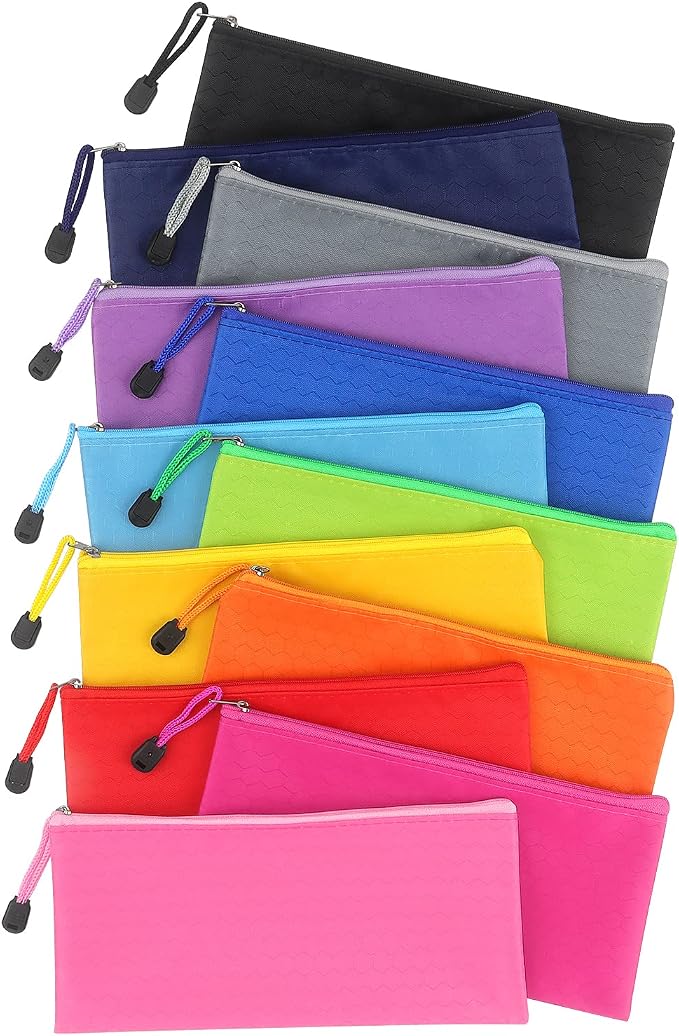 Tamaki 12 Pack Zipper Pouch, Bulk Waterproof Pouch Cases | Multi-Purpose Organizer Bags for Office Supplies, Travel Accessories
