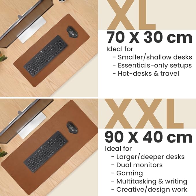 Full Grain Genuine Leather Desk Pad – Toffee Tan Brown (L) - Premium Desk Mat with Non-Slip Backing, Thick 3mm, Office Desk Protector for Work & Gaming (Large 27.6 x 11.8 inch)