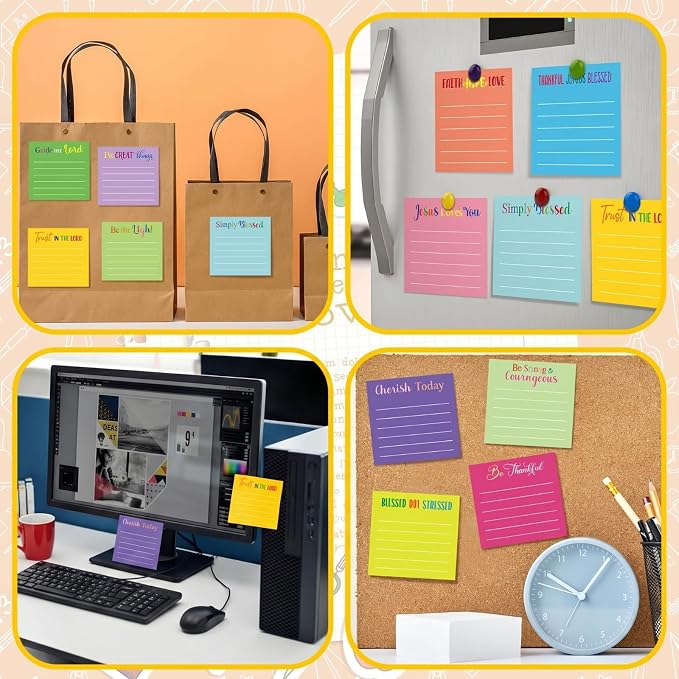 Yinder 24 Pcs Inspirational Sticky Notes, Back to School Supplies, Cute Motivational Sticky Notes Pad Employee Appreciation Gifts Bulk for Teacher Coworker Office 3 x 3'' (Bible,Dark Color)