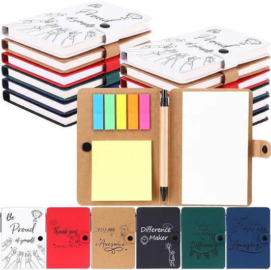 Resurhang 24 Pack Appreciation Gifts Bulk Inspirational Spiral Notebook with Sticky Note Pen, Note Pads Motivational Journals Thank You Gifts for Employee Volunteer Teacher Nurse Team (Pattern)
