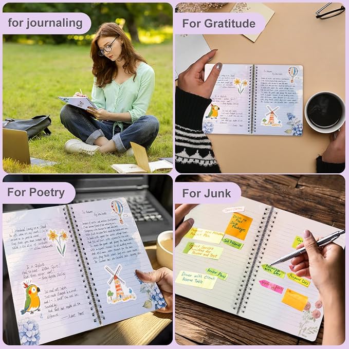 SIIXU Journaling Notebook for Women, A5 Hardcover Spiral Colorful Journal, Pretty Floral Design with 160 Beautiful Art Pages, Unique Aesthetic Diary for Poetry, Junk & Memo Writing, Purple, Lined