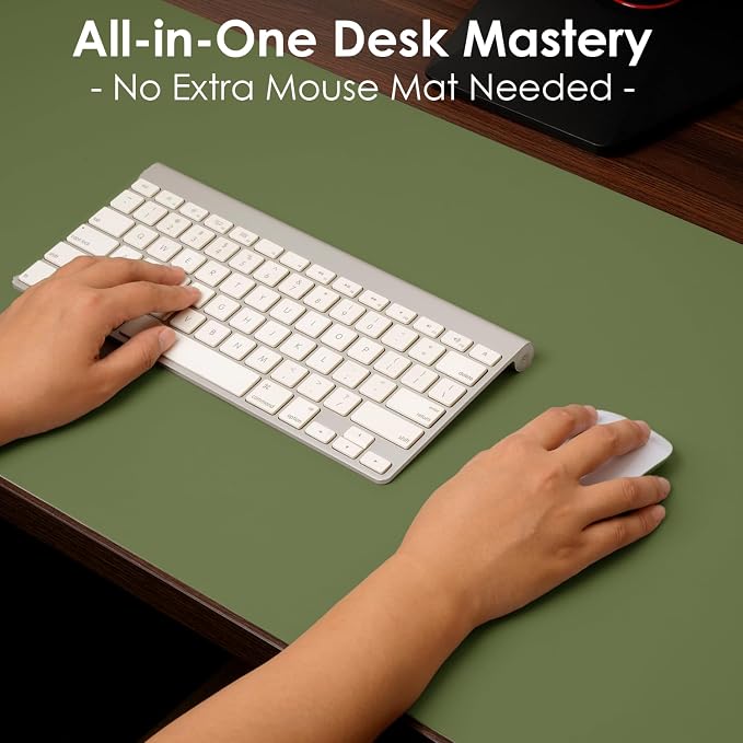 Leather Desk Pad Protector, Waterproof Mouse Pad, PU Desk Mat, Office Desk Cover, Desk Writing Mat for Office/Home/Work/Cubicle (Avocado Green) 23.6x13.7 in