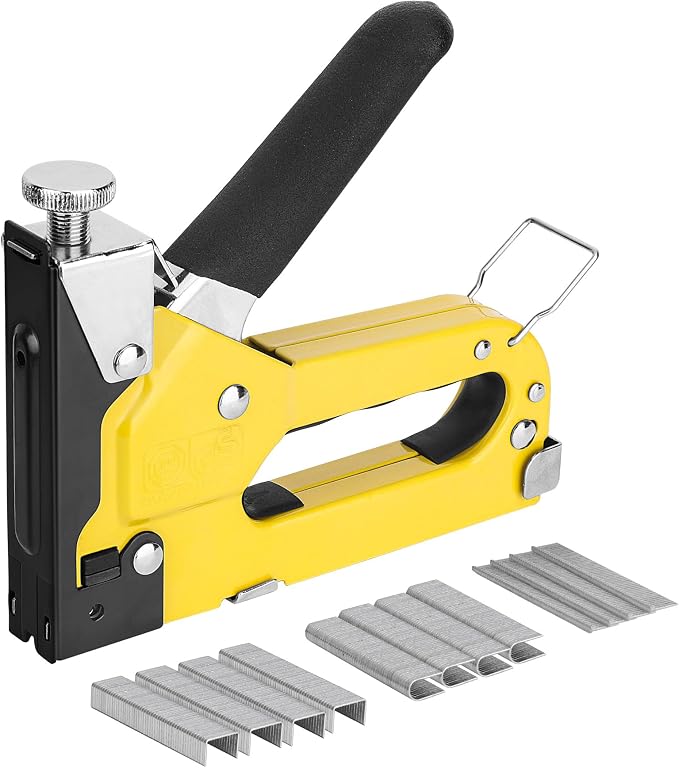 HAUTMEC Upholstery Staple Gun for Wood, 3-in-1 Heavy Duty Fabric Stapler with 600 Staples, Adjustable Manual Staple Guns for Carpet, Crafts, Furniture