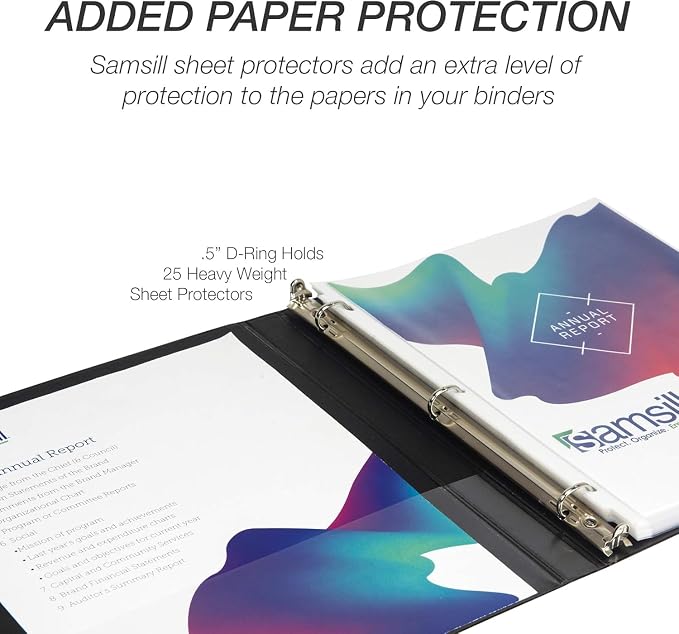 Samsill Durable 0.5 Inch Binder, D Ring Binder, Customizable Clear View Cover, Black, 24 Pack, Each Holds 125 Pages