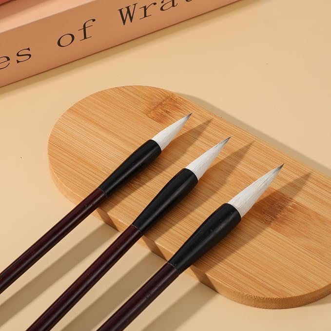 3 Pcs Calligraphy Brush Pens Chinese Sumi Maobi Traditional Wooden Calligraphy Brushes Kanji Art Brushes for Beginner Kanji Ink Painting (3 Sizes, White Brush)