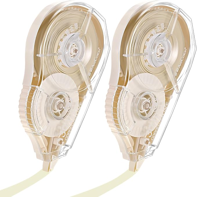 Zonon 2 Pieces Correction Tape Cream Color Beige Corrective Tape Eraser 100 Feet Long for Back to School Office Supplies Crafting, Journal, Note Taking, Case Color May Vary
