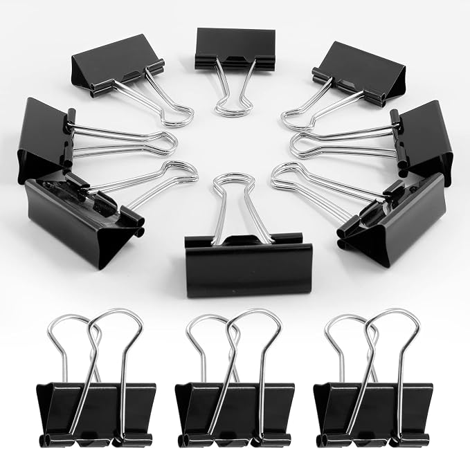 40 Pack 1-1/4" Black Binder Clips, 15mm Capacity Metal Office Clamp | Metal Paint-Plated, 32mm Wide 15mm Capacity, For Paper Document Photo Album School Office Home