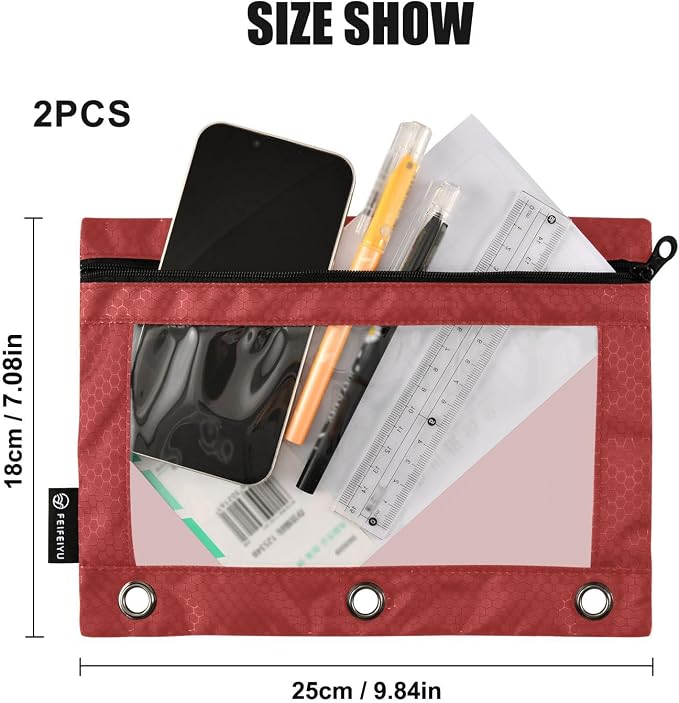 Gredecor Binder Pencil Pouch 3 Ring Brown Zipper Pencil Pouches Case 2 Pack Clear Binder Organizer for School Office