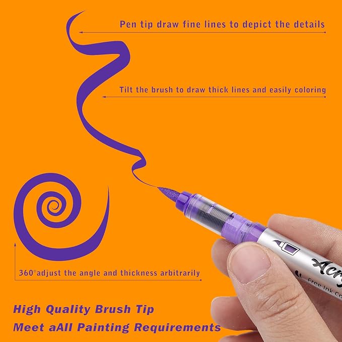 24 Colors Acrylic Paint Markers, Dual Tip Acrylic Paint Pens with Brush Tip, Water Based Ink for Rock Painting, Wood, Stone, Glass, Ceramic, Canvas, Metal Fabric DIY Crafts