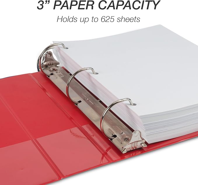 Samsill Durable 3 inch 3 Ring Binder, D Ring Binder, 100% Recycled Chipboard, Red, 12 Pack