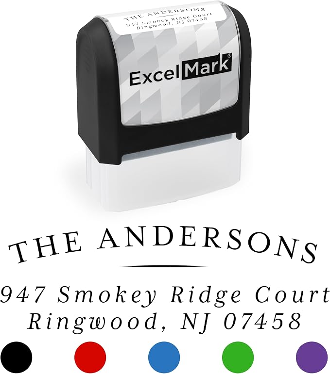 ExcelMark Address Stamp - Custom Return Address Stamp with Elegant Designs, Vibrant Colors & Patterns – Perfect for Mail, Invitations & Gifts (Black, Regency Arch)